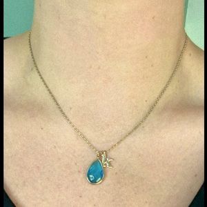 Gold K Monogram Necklace Blue Crystal Initial Pendant Letter K NEW